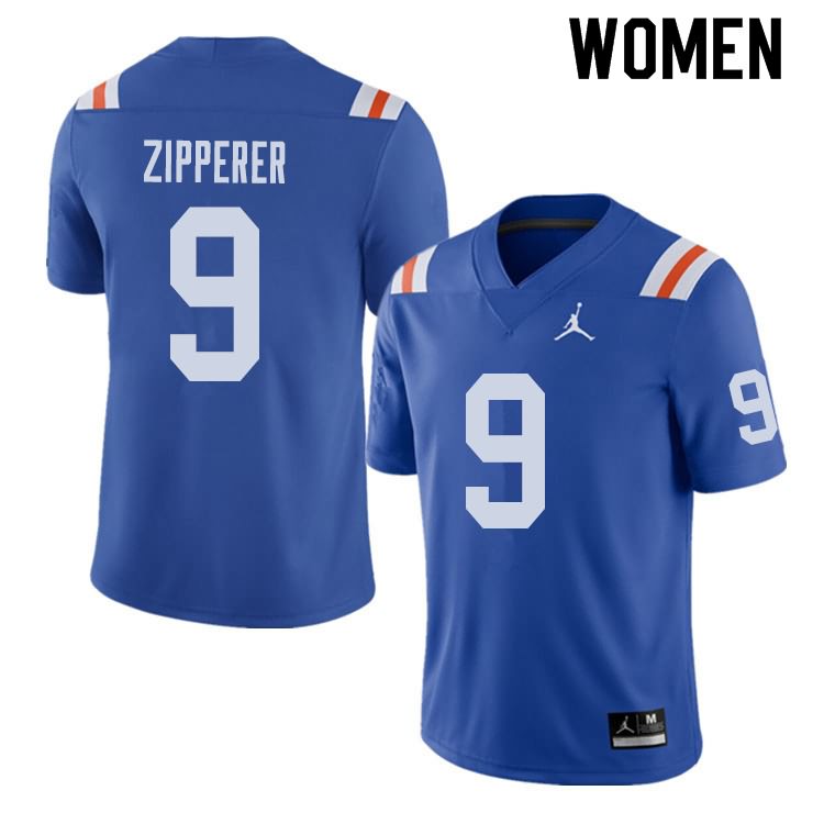 Women's NCAA Florida Gators Keon Zipperer #9 Stitched Authentic Alternate Jordan Brand Royal Throwback College Football Jersey PGU2265KO